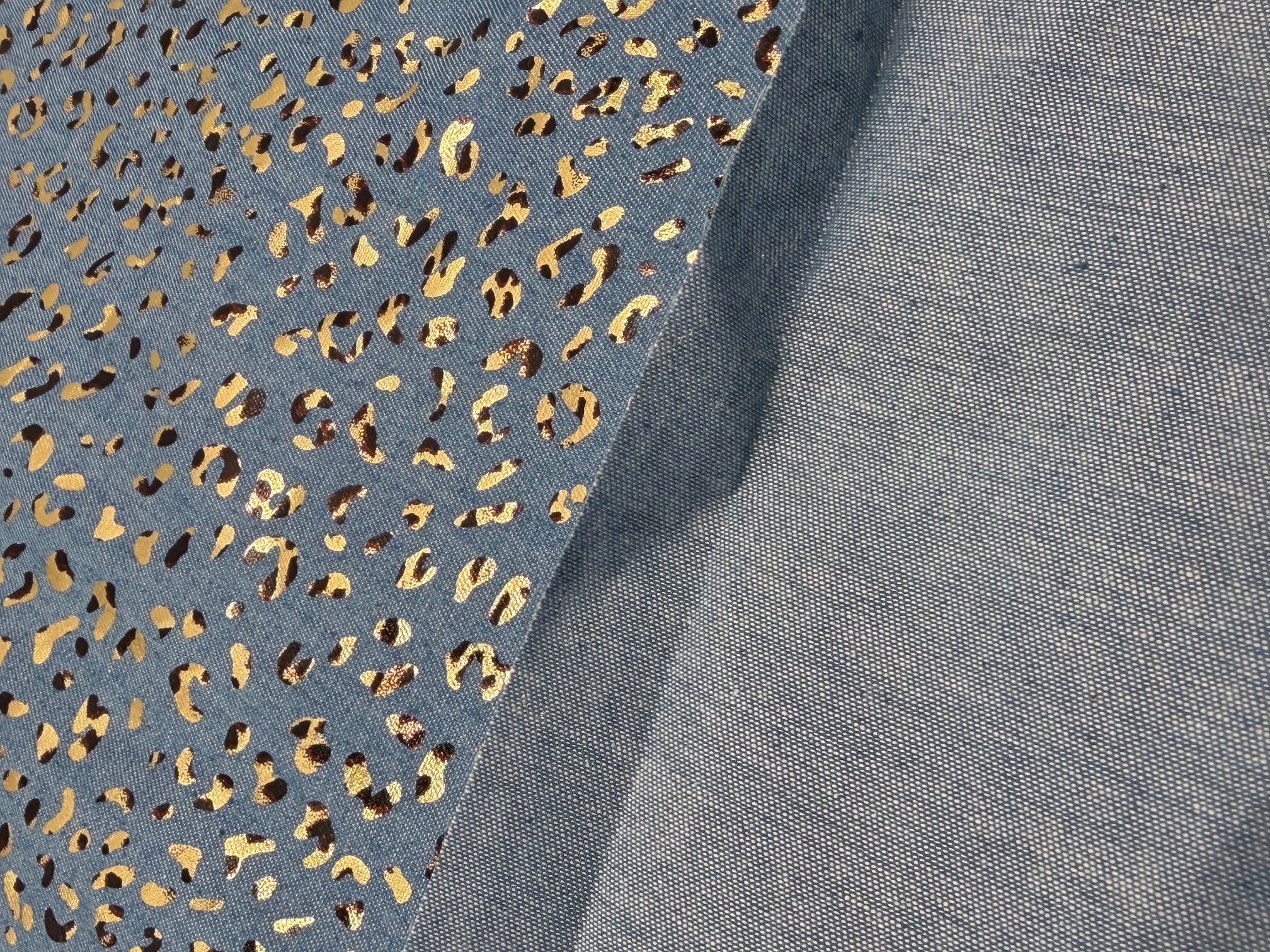 Denim Foiled Leopards Fabric