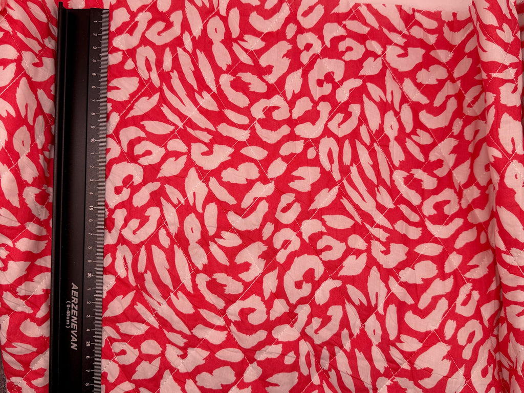 Cotton Pre Quilted Fabric - Red Animal Print