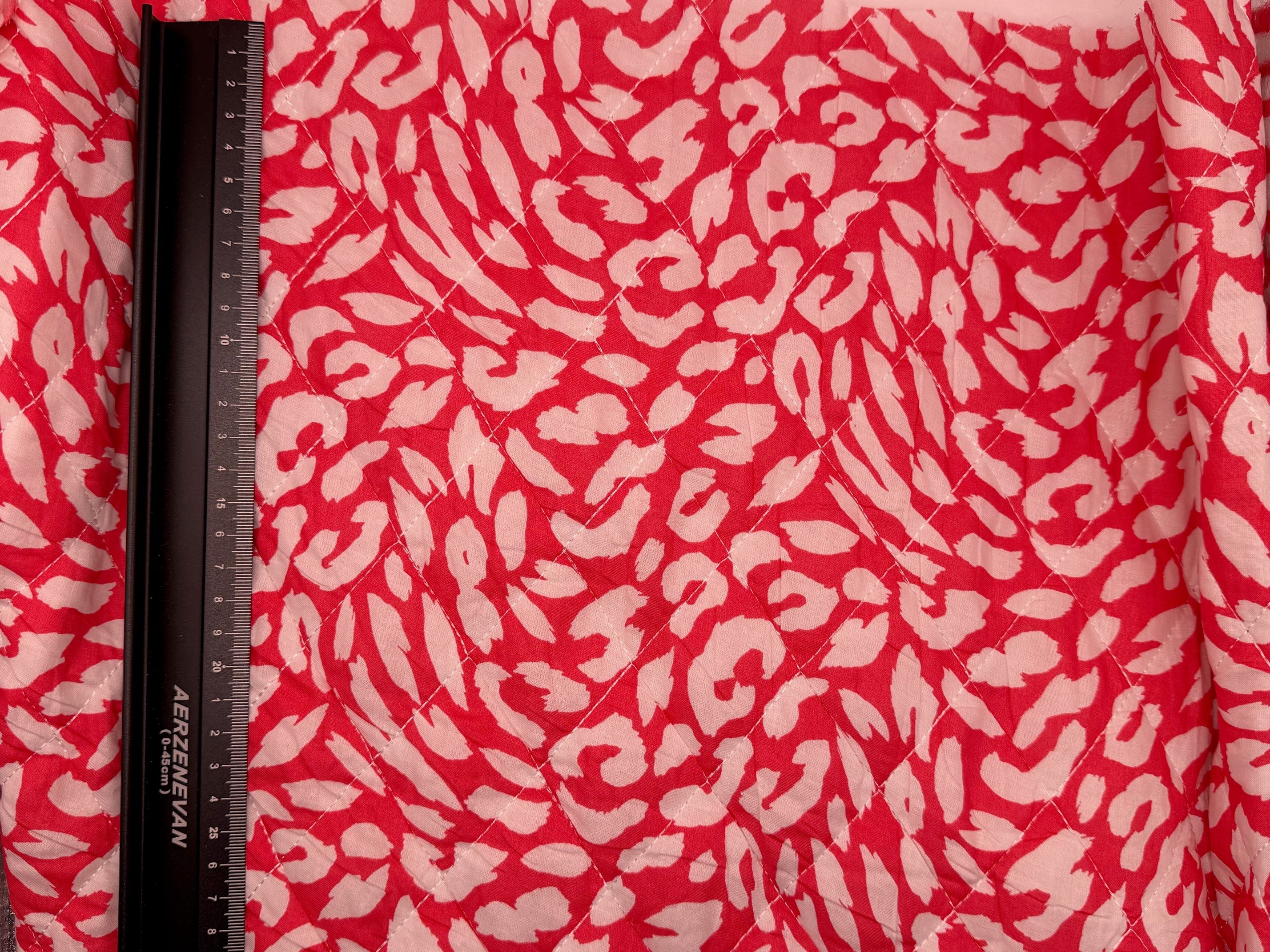 Cotton Pre Quilted Fabric - Red Animal Print