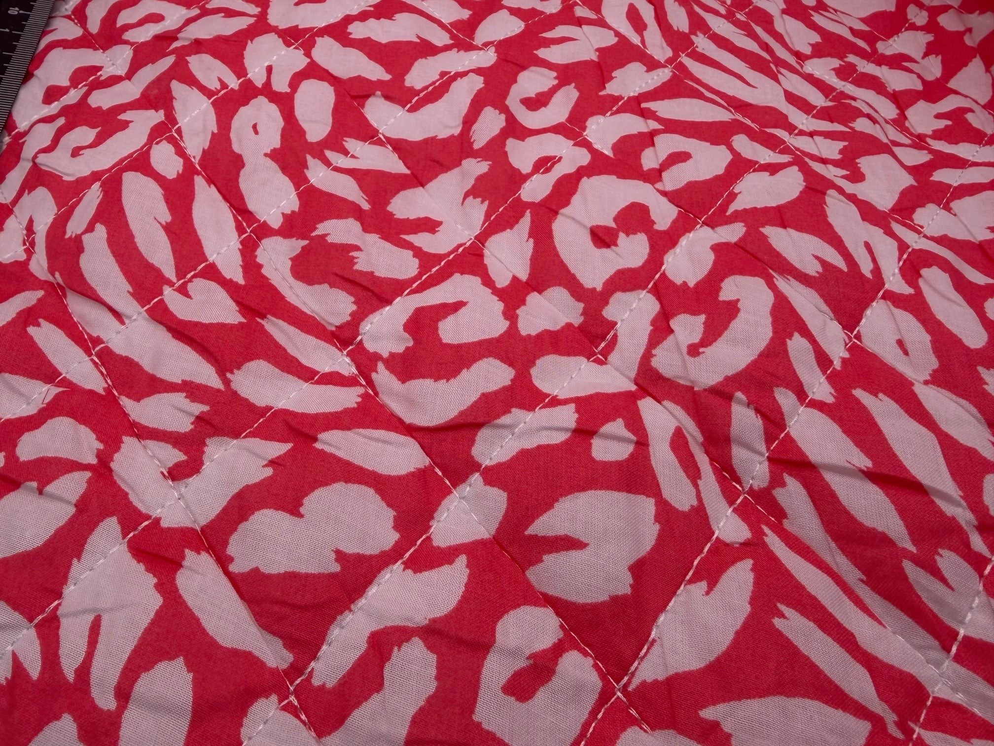 Cotton Pre Quilted Fabric - Red Animal Print