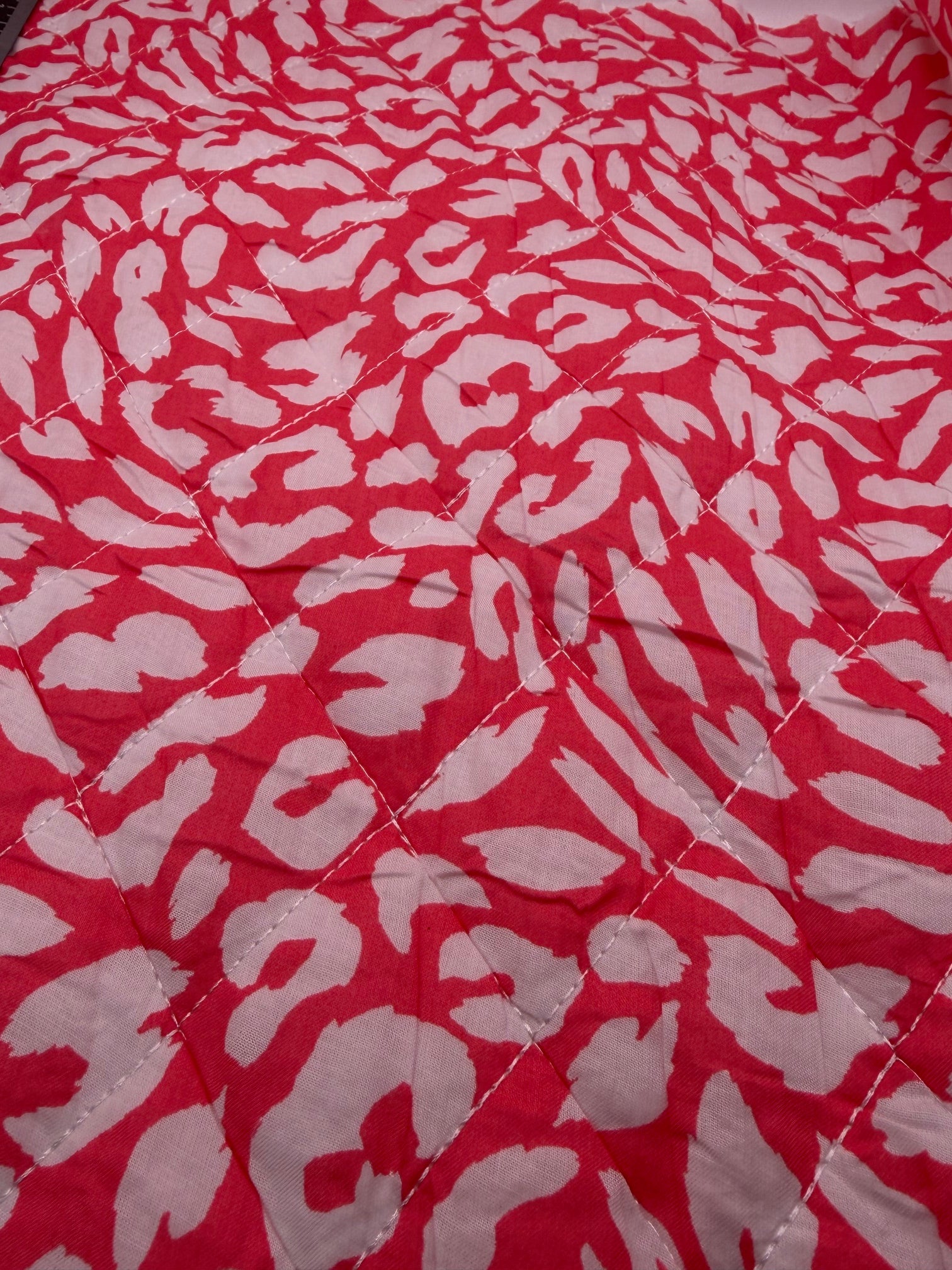 Cotton Pre Quilted Fabric - Red Animal Print