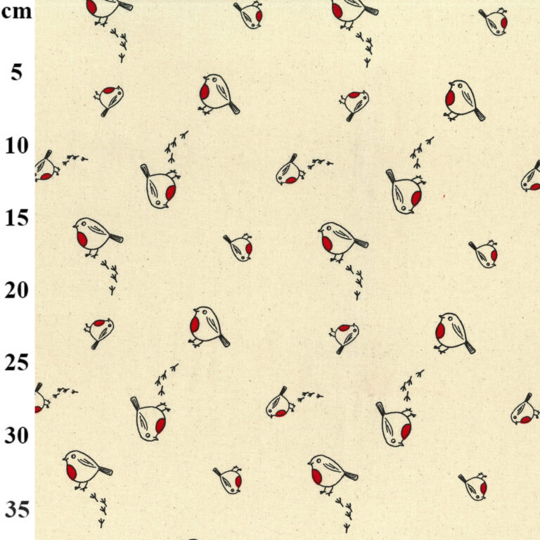 Christmas Robins 100% Cotton Fabric – Natural | 110cm Wide | John Louden