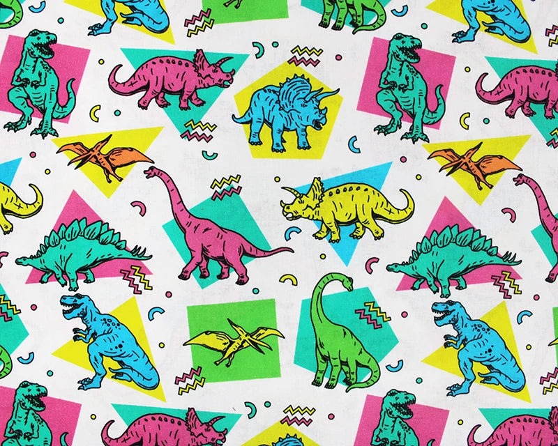 Little Johnny Digital Dinosaurs White 100% Cotton Fabric
