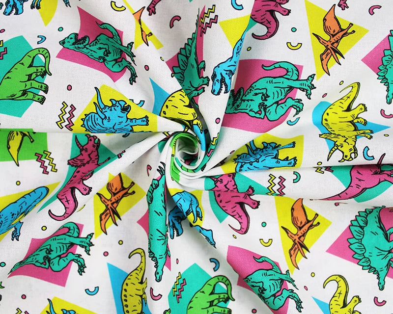 Little Johnny Digital Dinosaurs White 100% Cotton Fabric