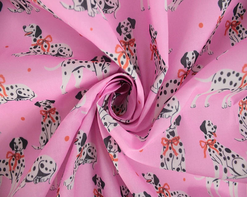 Little Johnny Playful Pups Pink Polycotton Fabric