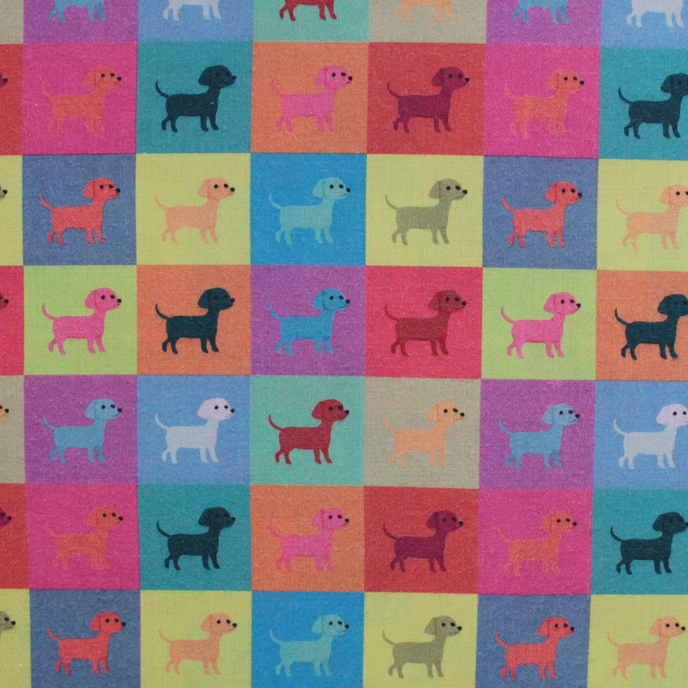 Little Johnny Puppy Pop Art Multicolour Polycotton Fabric