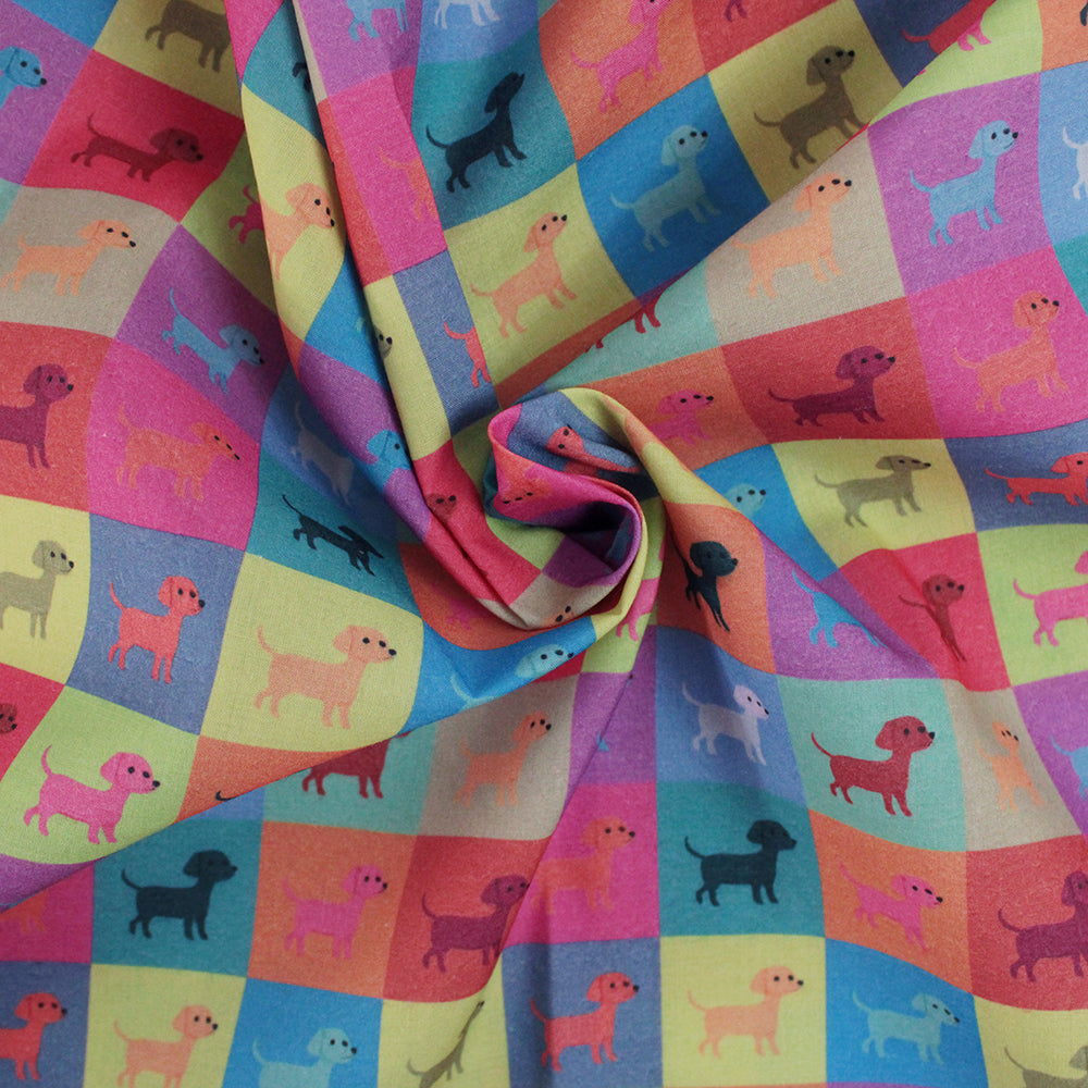 Little Johnny Puppy Pop Art Multicolour Polycotton Fabric
