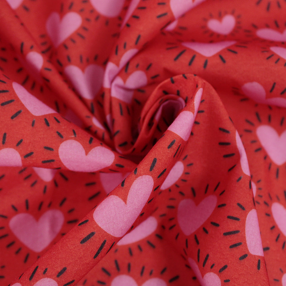 Little Johnny Radiant Hearts Red Polycotton Fabric