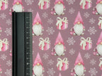 Christmas Gnomes Pink Polycotton Fabric | 110cm Wide | 90/10 Poly Cotton