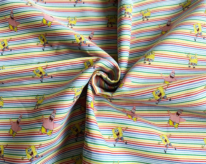 Little Johnny Sponge Bob Rainbow Stripe | Licensed Digital Print Cotton