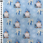 Christmas Gnomes Blue Polycotton Fabric | 110cm Wide | 90/10 Poly Cotton