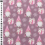 Christmas Gnomes Pink Polycotton Fabric | 110cm Wide | 90/10 Poly Cotton