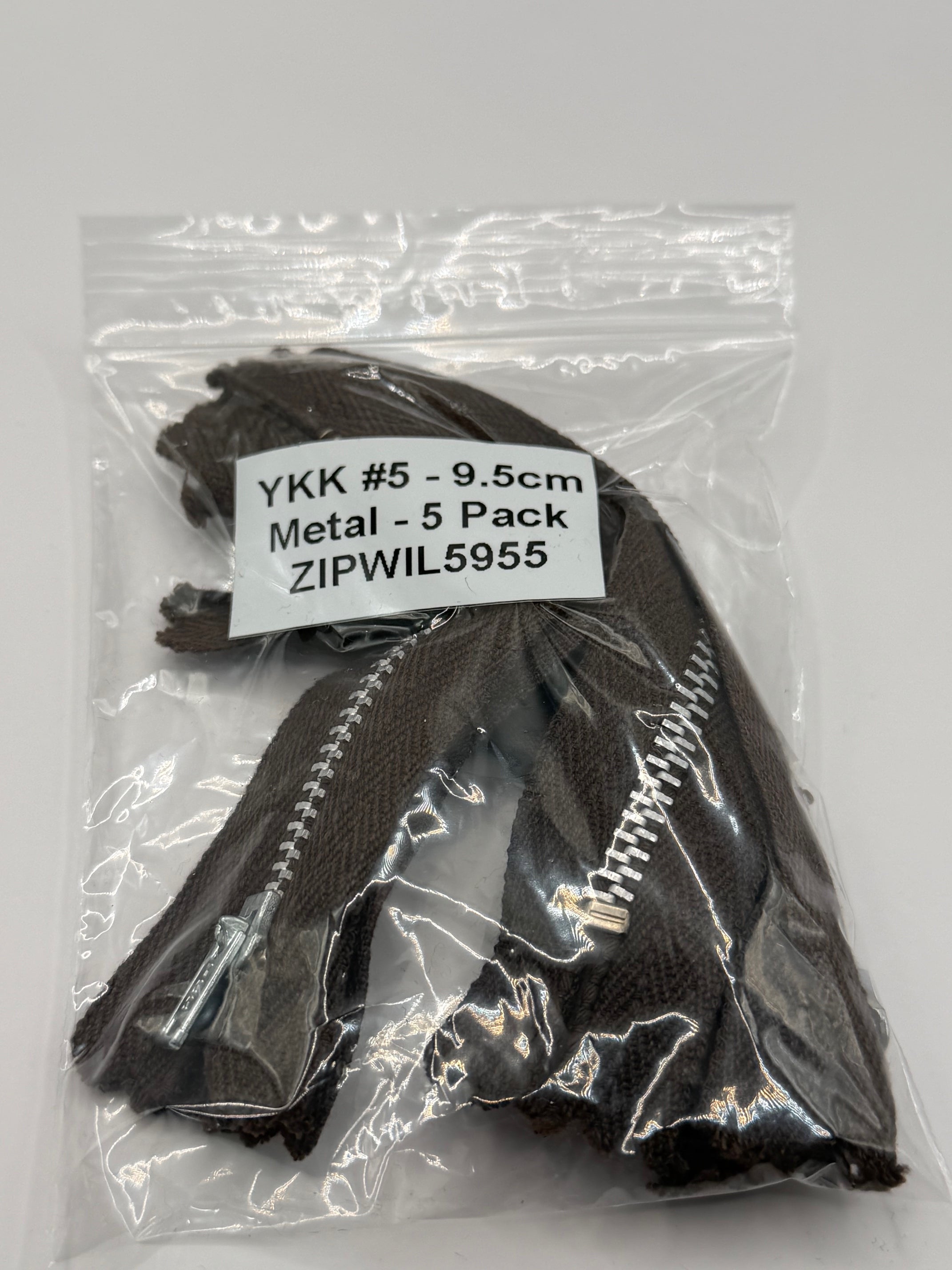 YKK #5 Metal Zippers – Brown 5 Pack (9.5cm)