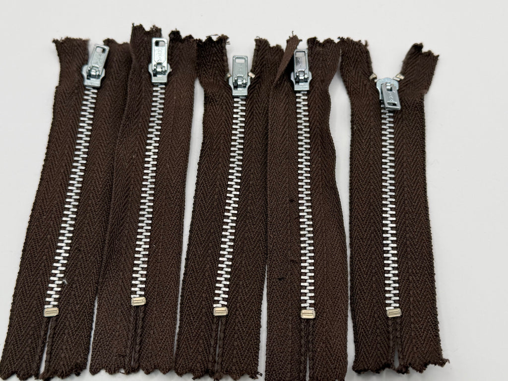 YKK #5 Metal Zippers – Brown 5 Pack (9.5cm)