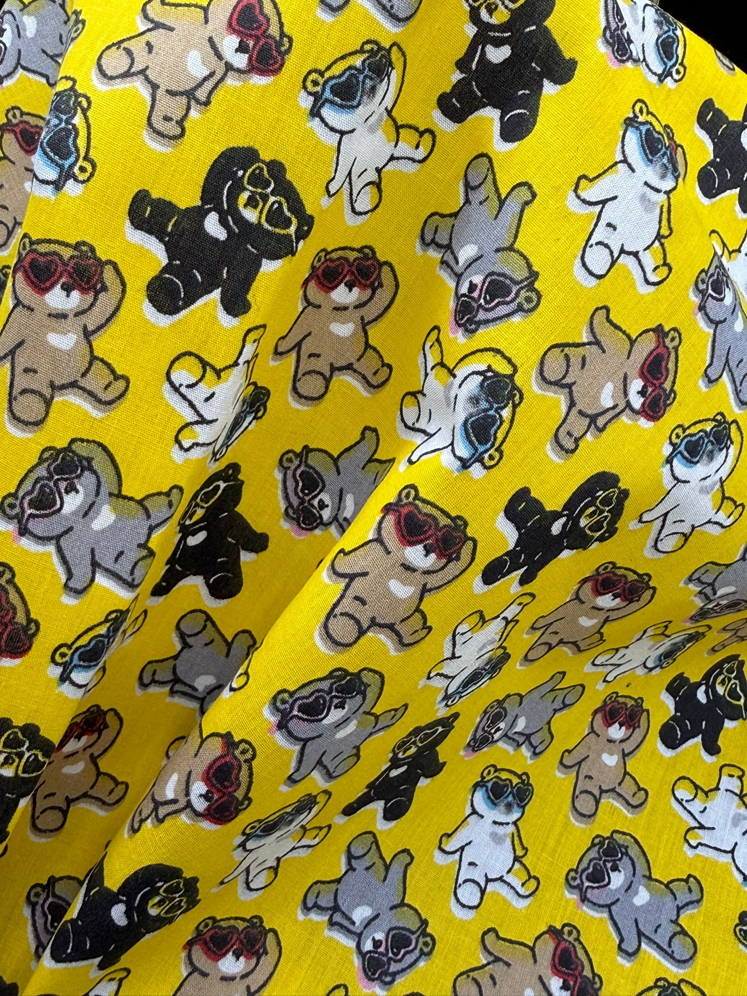 Yellow Teddies Polycotton Fabric | 110cm Wide | 80/20 Poly Cotton