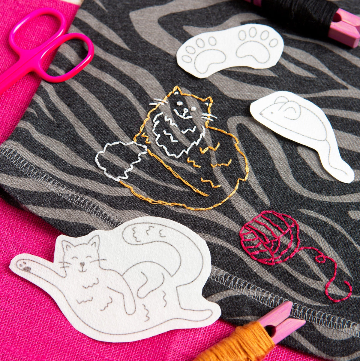 Hawthorn Handmade Curious Cats Stick & Stitch Embroidery Pack