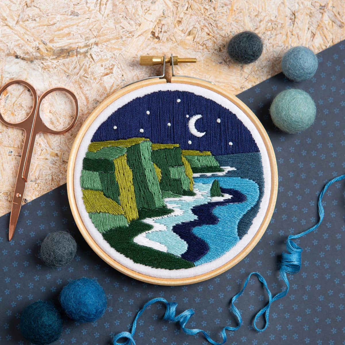 Hawthorn Handmade Celtic Cliffs Landscape Mini Embroidery Kit for Beginners