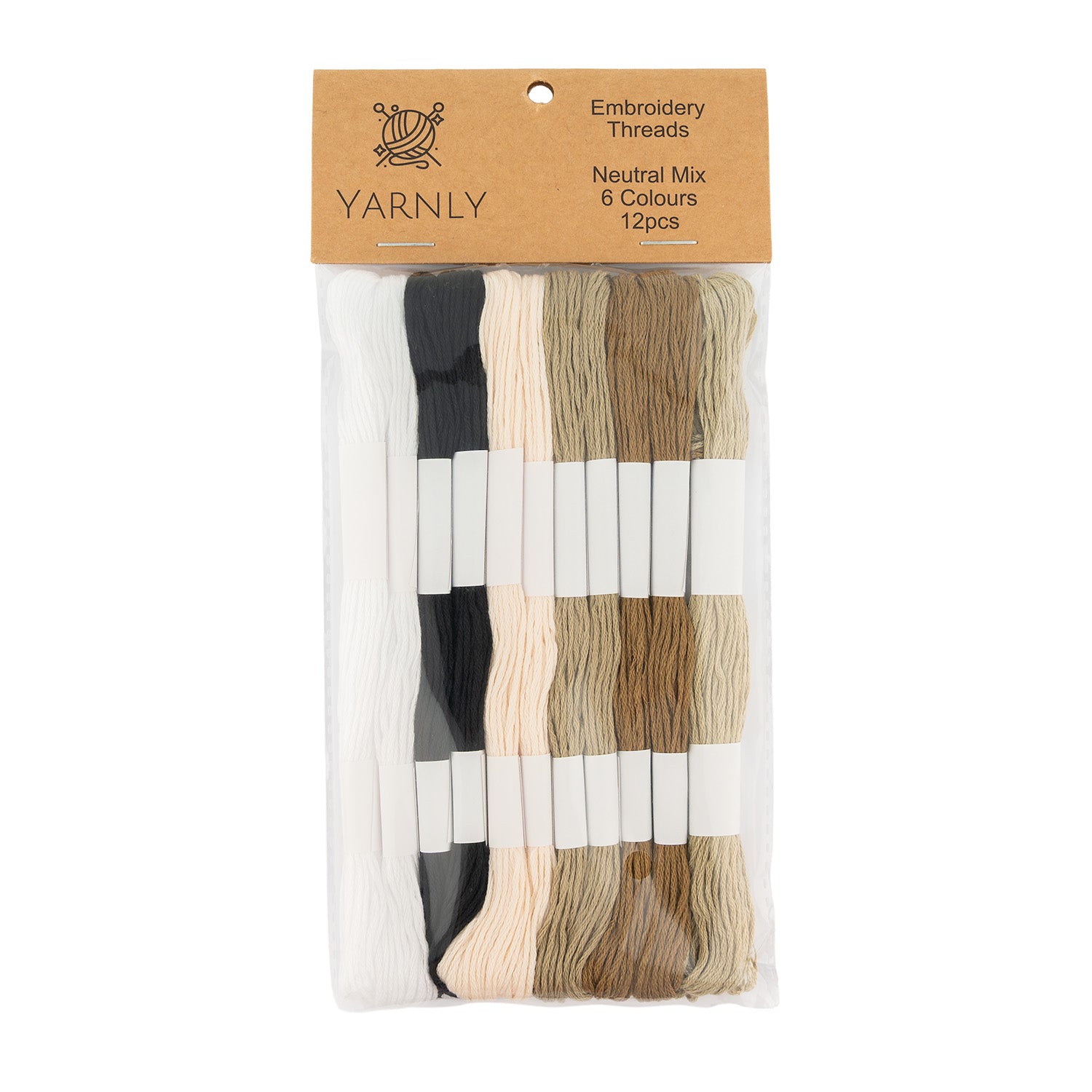 Yarnly Embroidery Thread – Neutral Mix | 6 Colours, 12 Pack