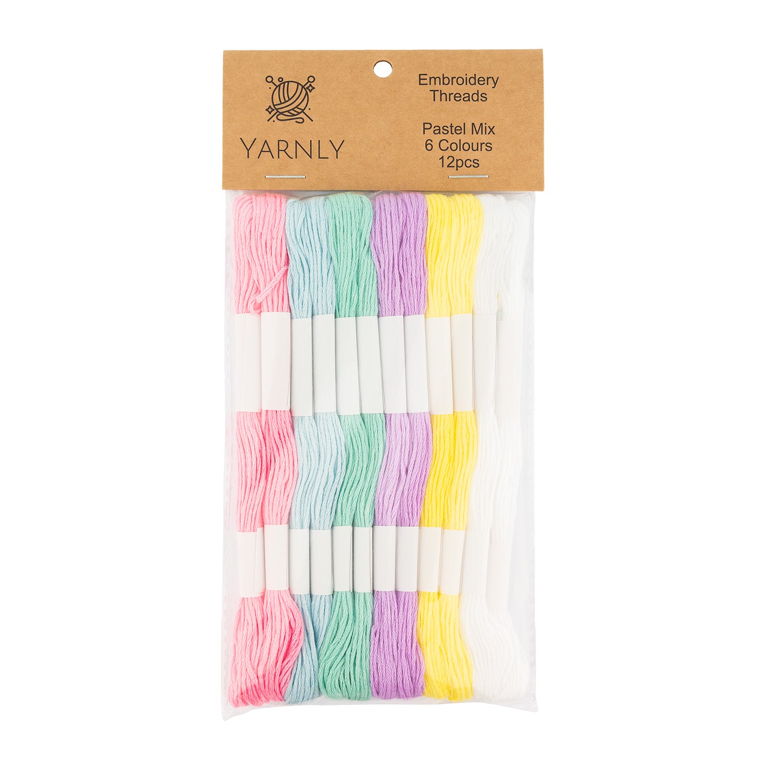 Yarnly Embroidery Thread – Pastel Mix | 6 Colours, 12 Pack